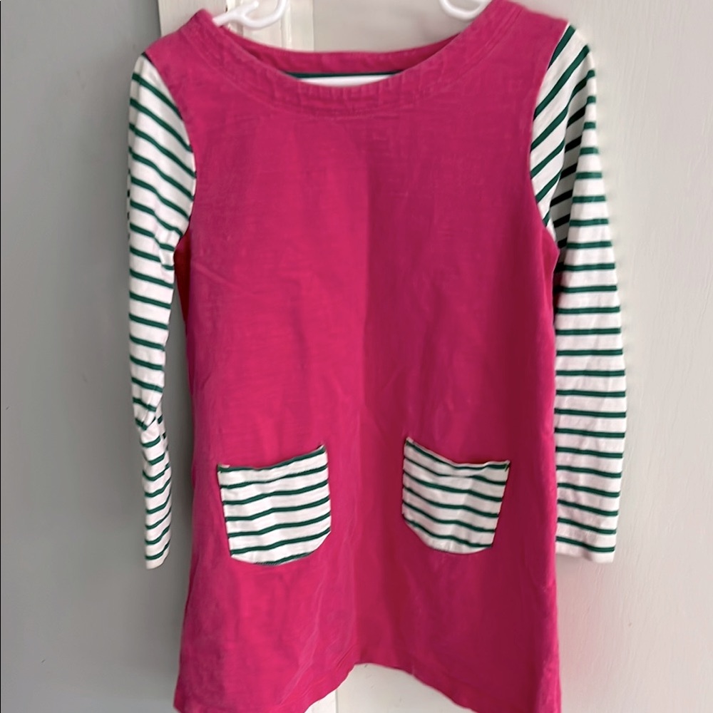 Mini Boden Pink and Green Long Sleeve Dress 5-6Y